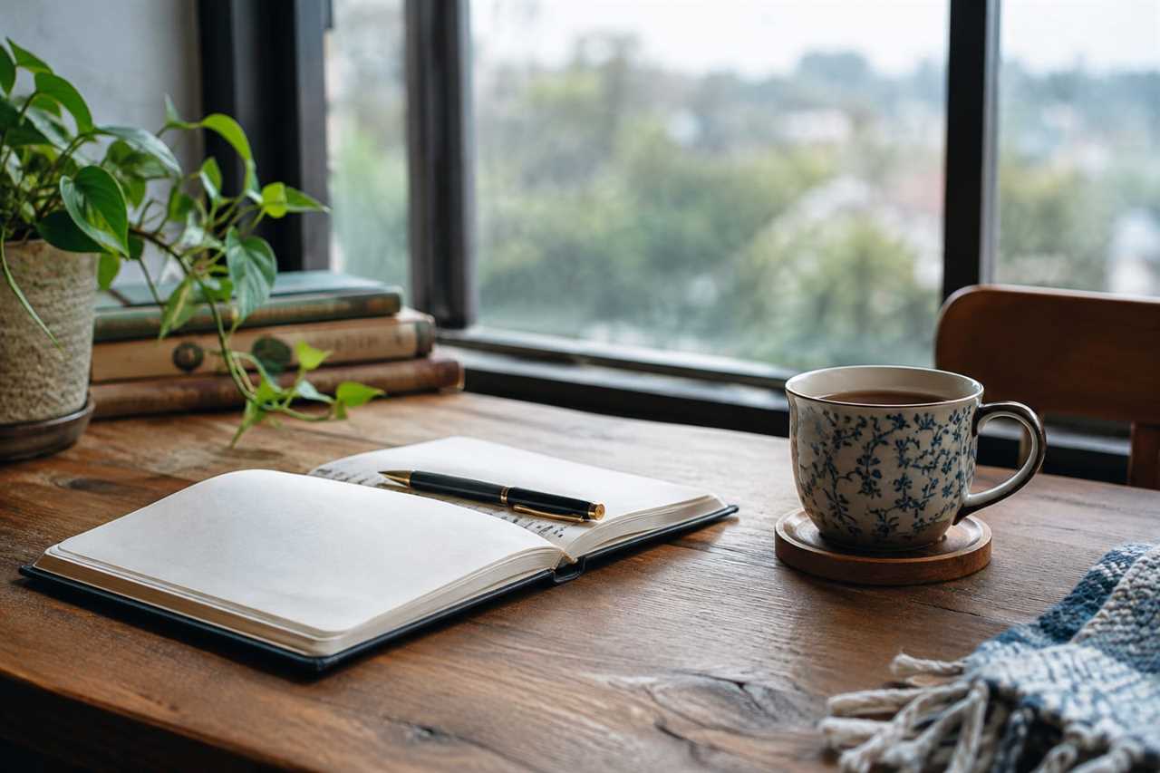 Journal and tea set for quiet reflection