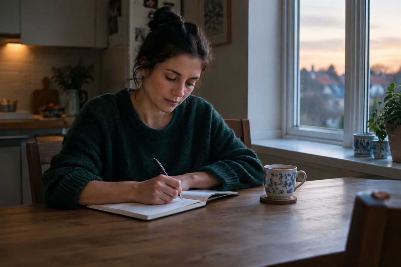 Writing down Sunday evening worries in a notebook
